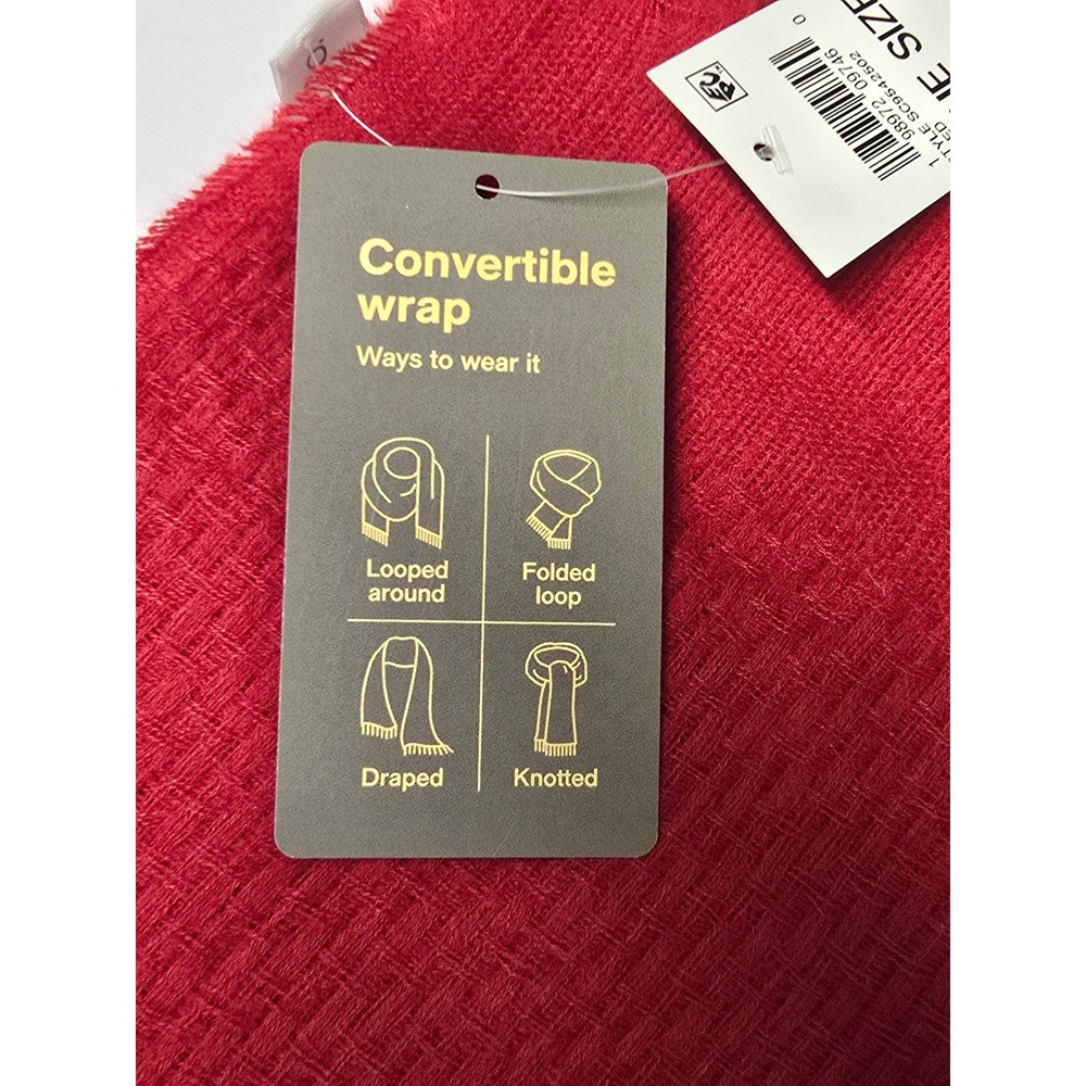 Style & Co Red Convertible Wrap Scarf Basketweave Texture Fringe NWT - Picture 7 of 10